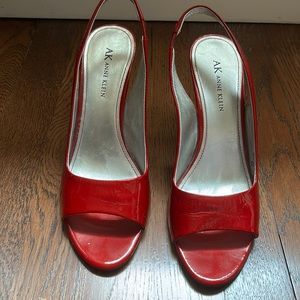 anne klein brand, size 8, red opened toed heels, slightly worn
